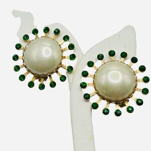 Vintage Atomic Age Faux Pearl and Rhinestone Clip Earrings